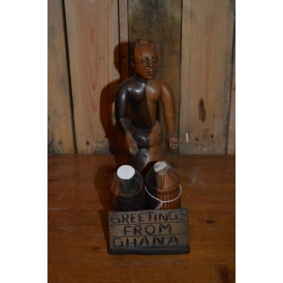 Authentiek houten beeldje trommelaar uit Ghana-2