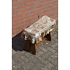 LoodsVol, Tweedehands Vintage houten zitbankje met stoffen bekleding