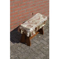 thumb-Vintage houten zitbankje met stoffen bekleding-1