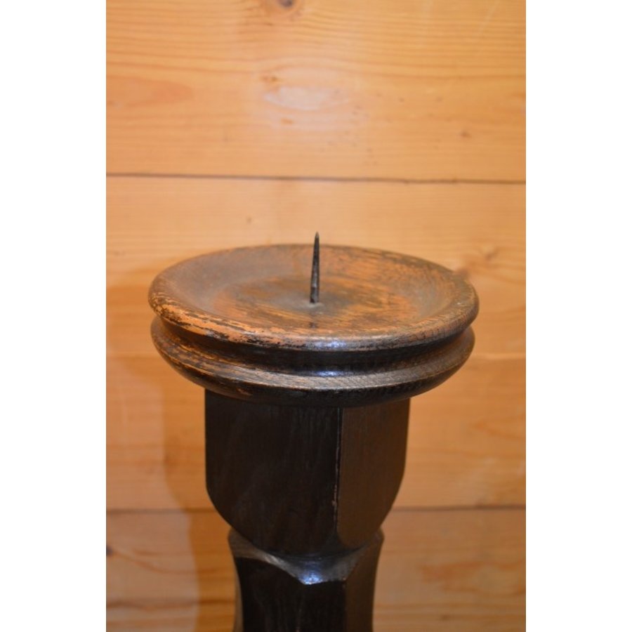 Vintage eikenhouten kandelaar voor grote kaars-2