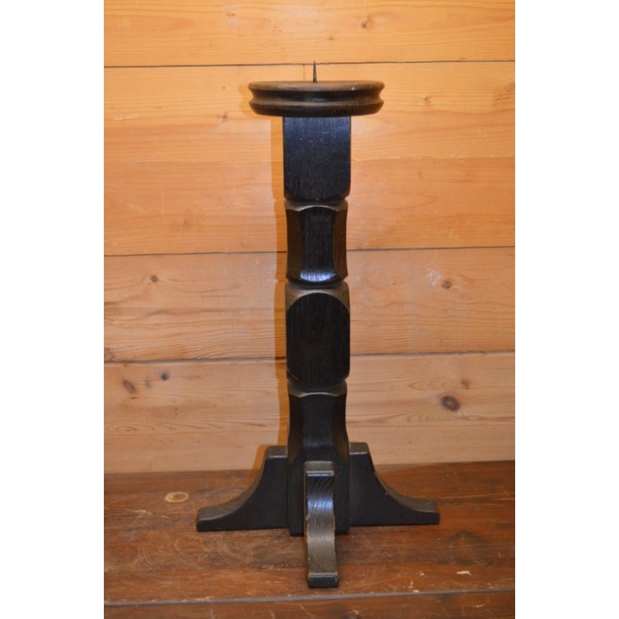 Vintage eikenhouten kandelaar voor grote kaars-3