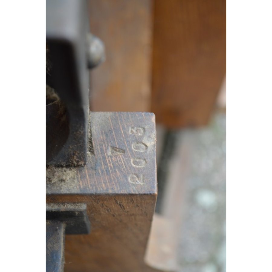 Antieke bascule weegschaal met eikenhouten frame-7