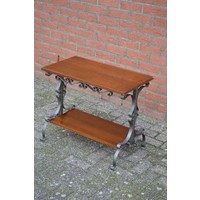 thumb-Vintage bijzettafeltje met metalen onderstel en eiken bladen-2