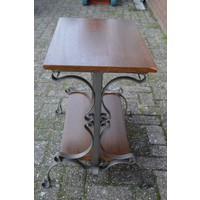 thumb-Vintage bijzettafeltje met metalen onderstel en eiken bladen-3