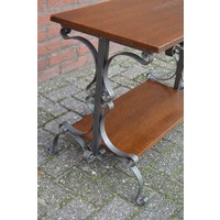 thumb-Vintage bijzettafeltje met metalen onderstel en eiken bladen-4