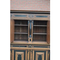 thumb-Antieke kolommenkast – Eikenhout met zwarte kolommen en geheime vakken-7