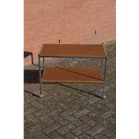 thumb-Vintage Mid Century trolley – Duitse bijzettafel op wielen met walnoot fineer-2