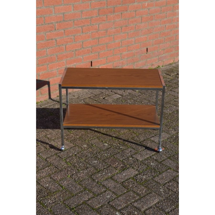Vintage Mid Century trolley met walnoot fineer-3