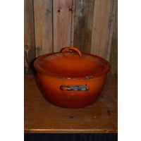 thumb-Vintage oranje geëmailleerde soeppan-2