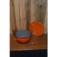thumb-Vintage oranje geëmailleerde soeppan-4