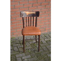 thumb-Vintage houten keukenstoel met skai leren zitting om op te knappen-1