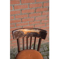 thumb-Vintage houten keukenstoel met skai leren zitting om op te knappen-2