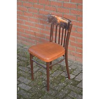 thumb-Vintage houten keukenstoel met skai leren zitting om op te knappen-3
