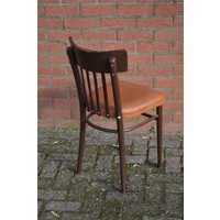 thumb-Vintage houten keukenstoel met skai leren zitting om op te knappen-4