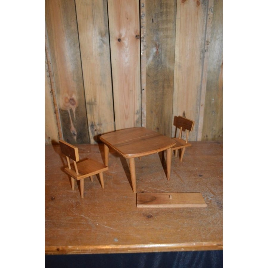 poppenhuis meubels uitschuif tafel met 2 stoelen-1