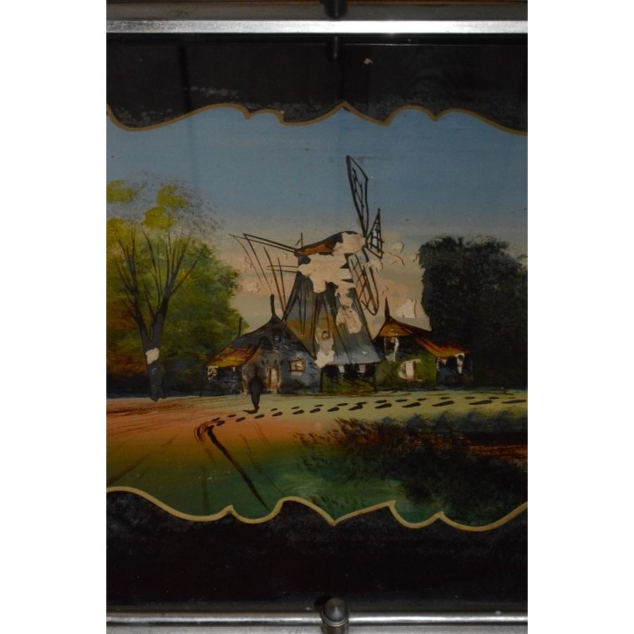 Oud dienblad met beschilderd glas-2