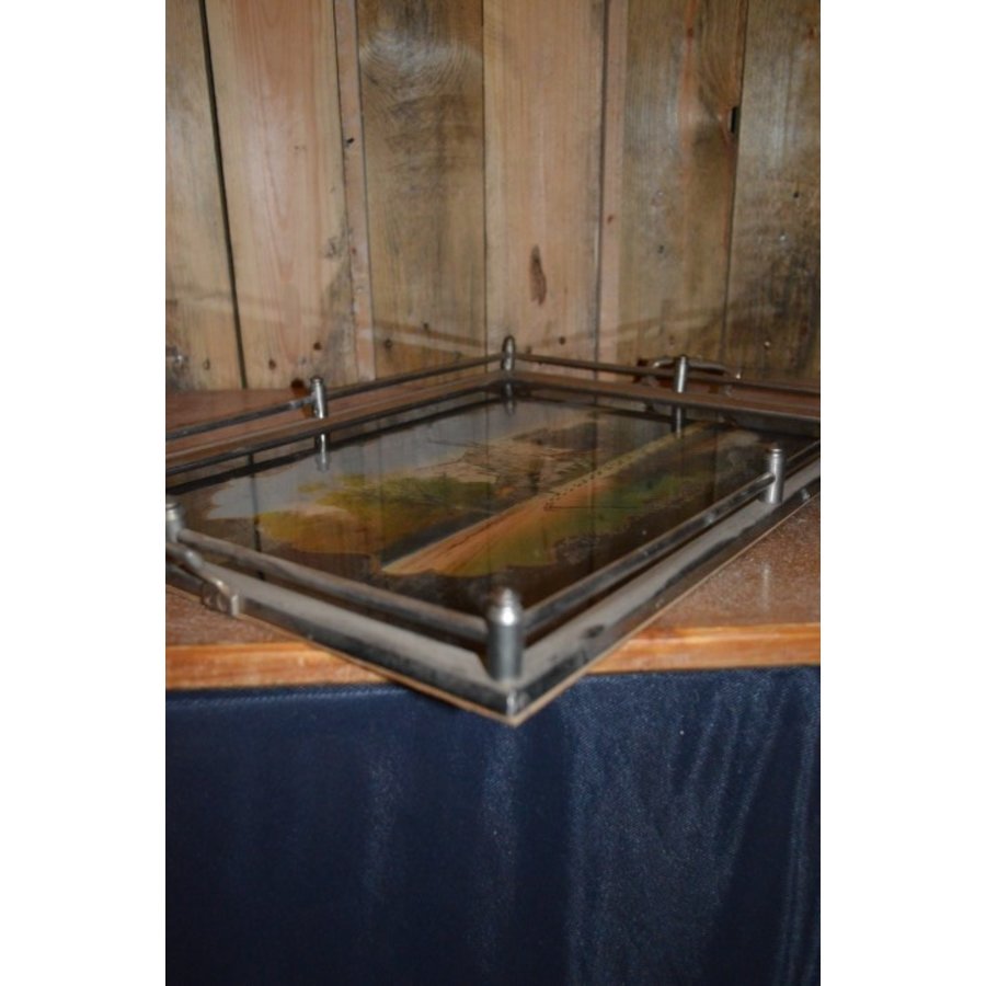 Oud dienblad met beschilderd glas-4