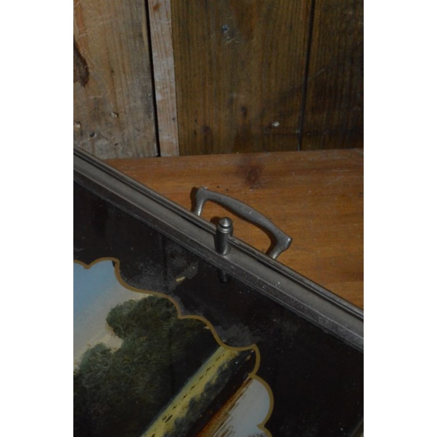 Oud dienblad met beschilderd glas-5