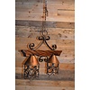 LoodsVol, Tweedehands Landelijke hanglamp van smeedijzer en hout met twee lichtpunten
