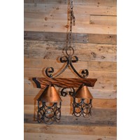 thumb-Landelijke hanglamp van smeedijzer en hout met twee lichtpunten-1