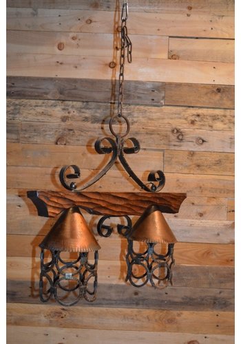 Landelijke retro hanglamp smeedijzer hout 