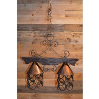 thumb-Landelijke hanglamp van smeedijzer en hout met twee lichtpunten-2
