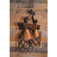 thumb-Landelijke hanglamp van smeedijzer en hout met twee lichtpunten-3