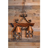 thumb-Landelijke hanglamp van smeedijzer en hout met twee lichtpunten-5