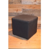 thumb-Vintage kubus hocker met donkerbruine stoffering-1