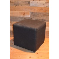 thumb-Vintage kubus hocker met donkerbruine stoffering-2