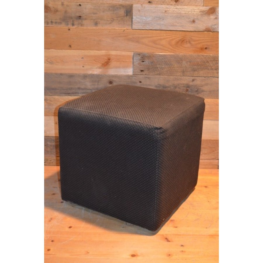 Vintage kubus hocker met donkerbruine stoffering-2
