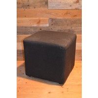 thumb-Vintage kubus hocker met donkerbruine stoffering-3