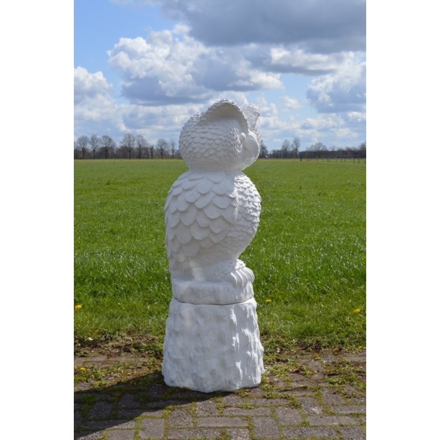 Betonnen wijze uil op sokkel als tuinbeeld met veel details-2