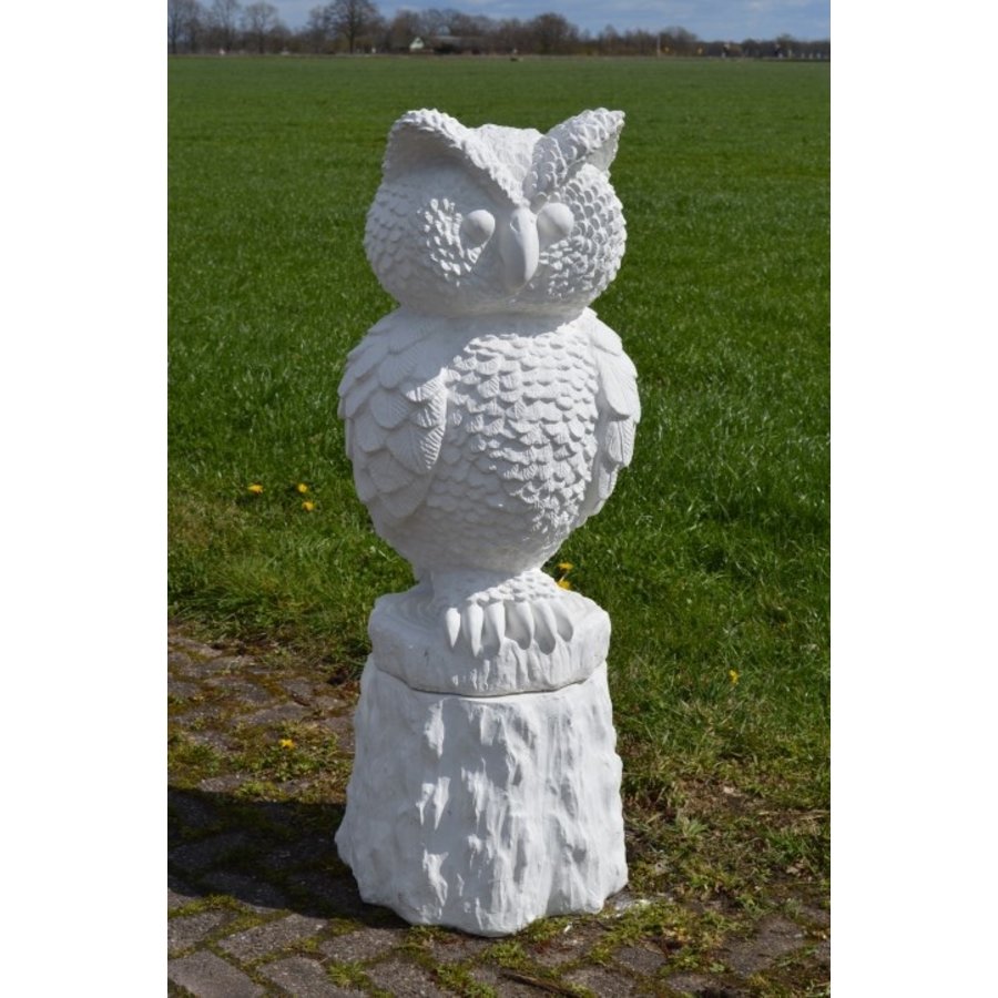 Groot betonnen beeld wijze uil op sokkel tuinbeeld decoratie-1