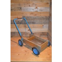 thumb-Vintage houten duwwagentje van Harlekijn – Speelkarretje van hout-1