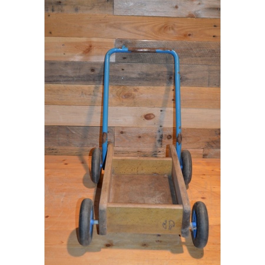 Vintage houten duwwagentje van Harlekijn – Speelkarretje van hout-3