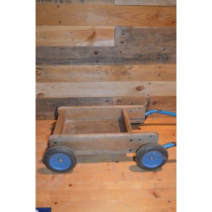 Vintage houten duwwagentje van Harlekijn – Speelkarretje van hout-5