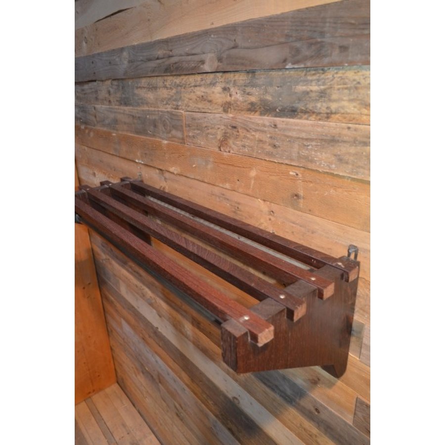 Massieve wengé houten kapstok met hoedenplank-4