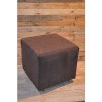 thumb-Vintage vierkante hocker met wieltjes – Donkerbruine ribstof poef-1