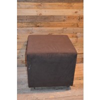 thumb-Vintage vierkante hocker met wieltjes – Donkerbruine ribstof poef-2
