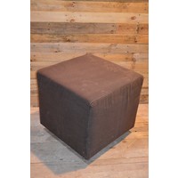 thumb-Vintage vierkante hocker met wieltjes – Donkerbruine ribstof poef-3