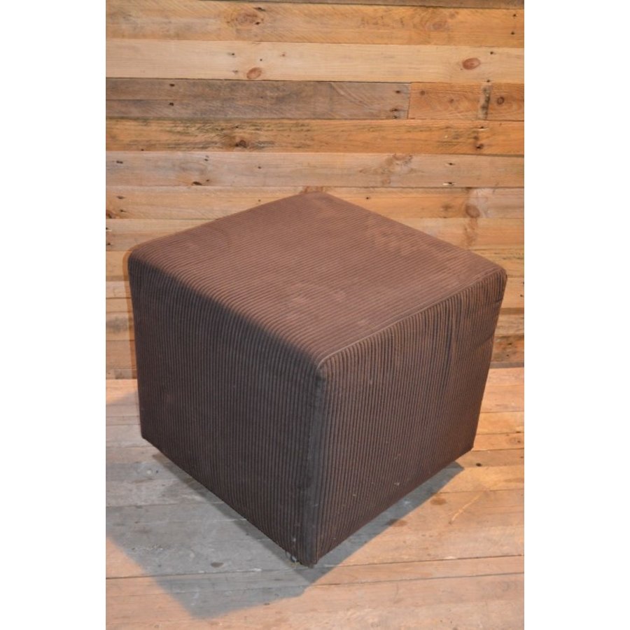 Vintage vierkante hocker met wieltjes – Donkerbruine ribstof poef-3