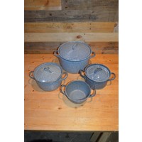 thumb-Vintage geëmailleerde pannenset grijs gewolkt – 4 pannen met deksels-1