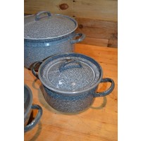 thumb-Vintage geëmailleerde pannenset grijs gewolkt – 4 pannen met deksels-2