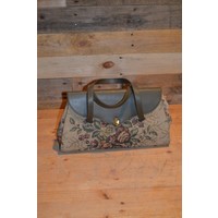 thumb-Vintage gobelin handtas met leren klep-1