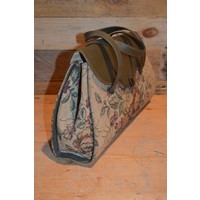 thumb-Vintage gobelin handtas met leren klep-2