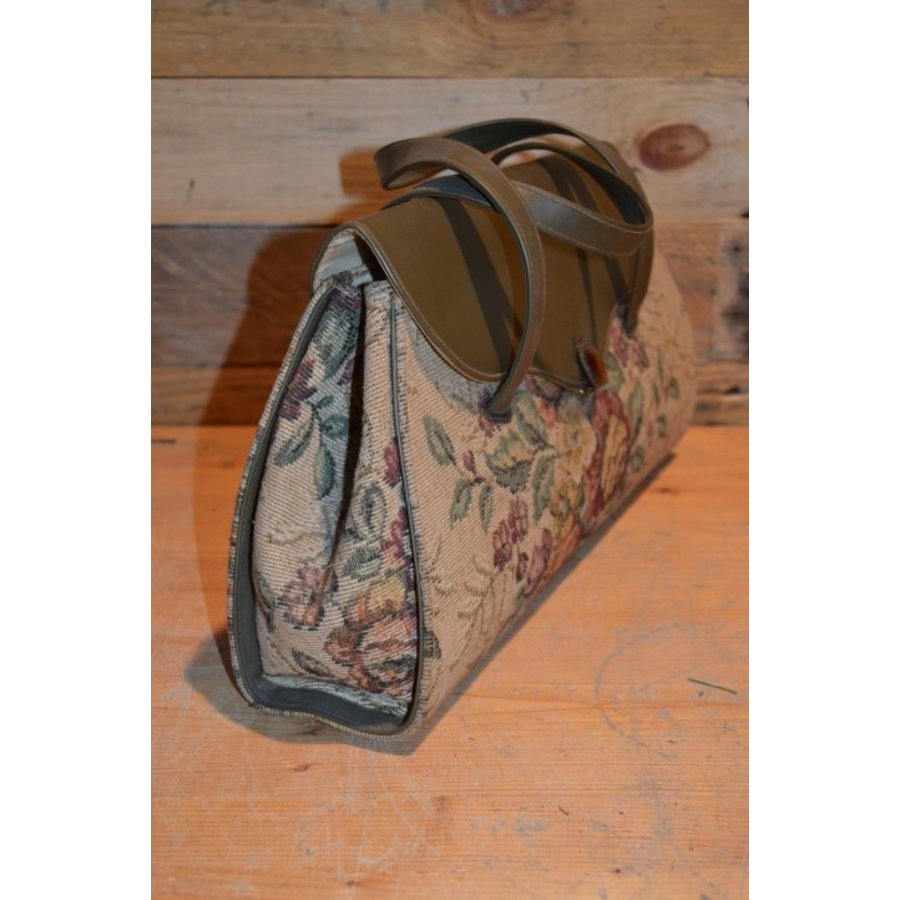 Vintage gobelin handtas met leren klep-2