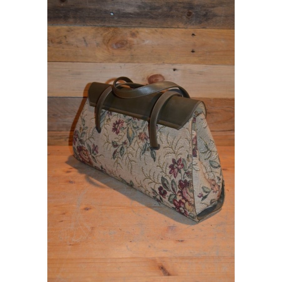 Vintage gobelin handtas met leren klep-3