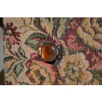 thumb-Oude gobelin handtas met barnsteen versierde sluiting.-7