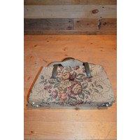 thumb-Vintage gobelin handtas met leren klep-9